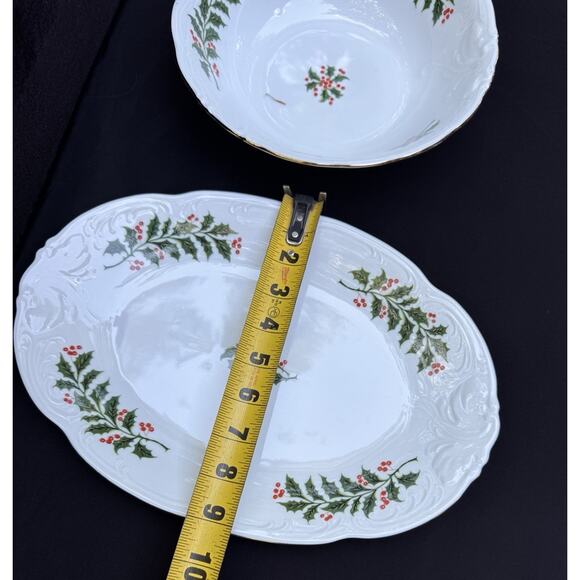 Vintage Royal Kent Christmas Holiday Holly Poland Serving Platter & Bowl Nice! - Picture 6 of 9